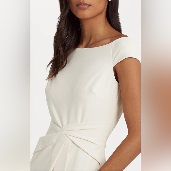 NWT Ralph Lauren Crepe Off The Shoulder Dress in Marscapone Cream - Picture 2 of 14